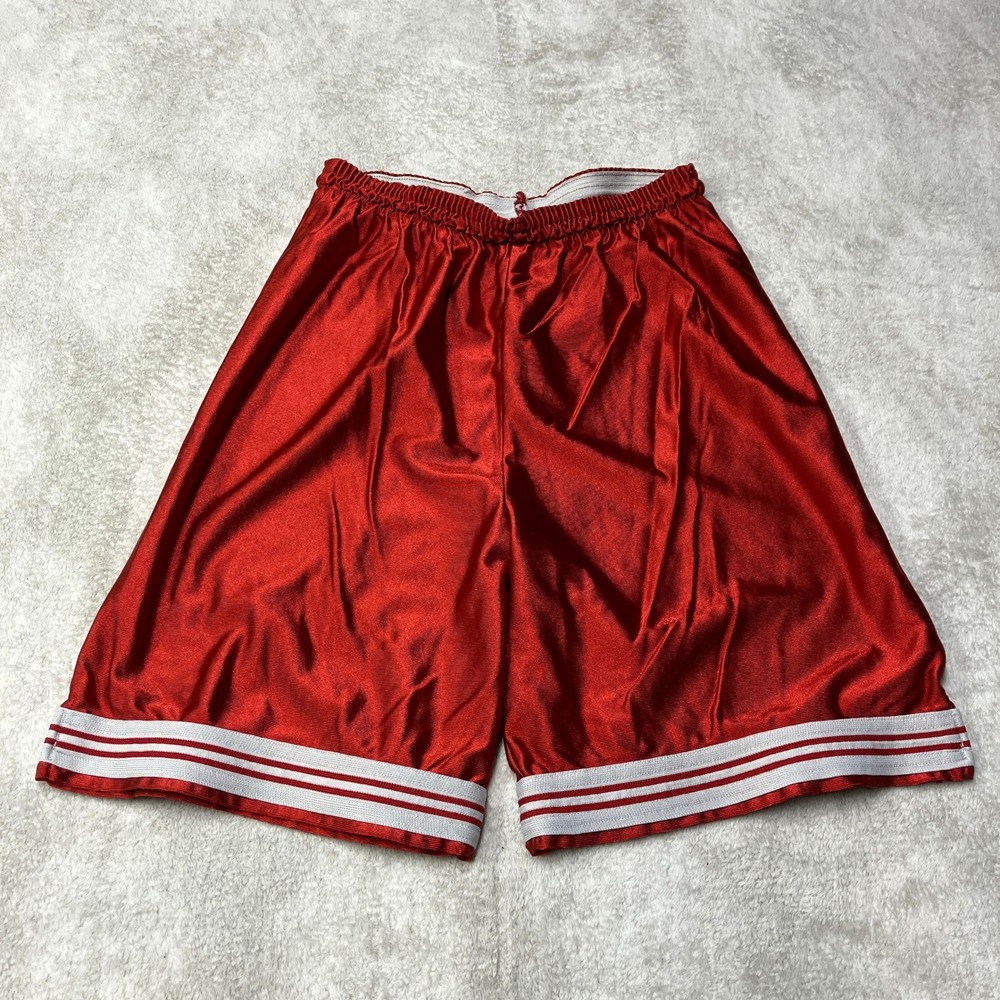 Vintage Red Shiny Silky Dazzle Basketball Shorts Made in Canada Mens Medium